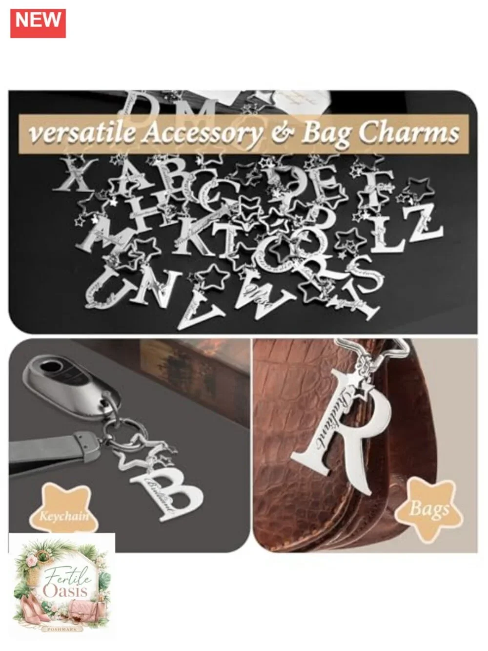 Stainless Steel Initial Letter Keychain Personalized Charm Gift